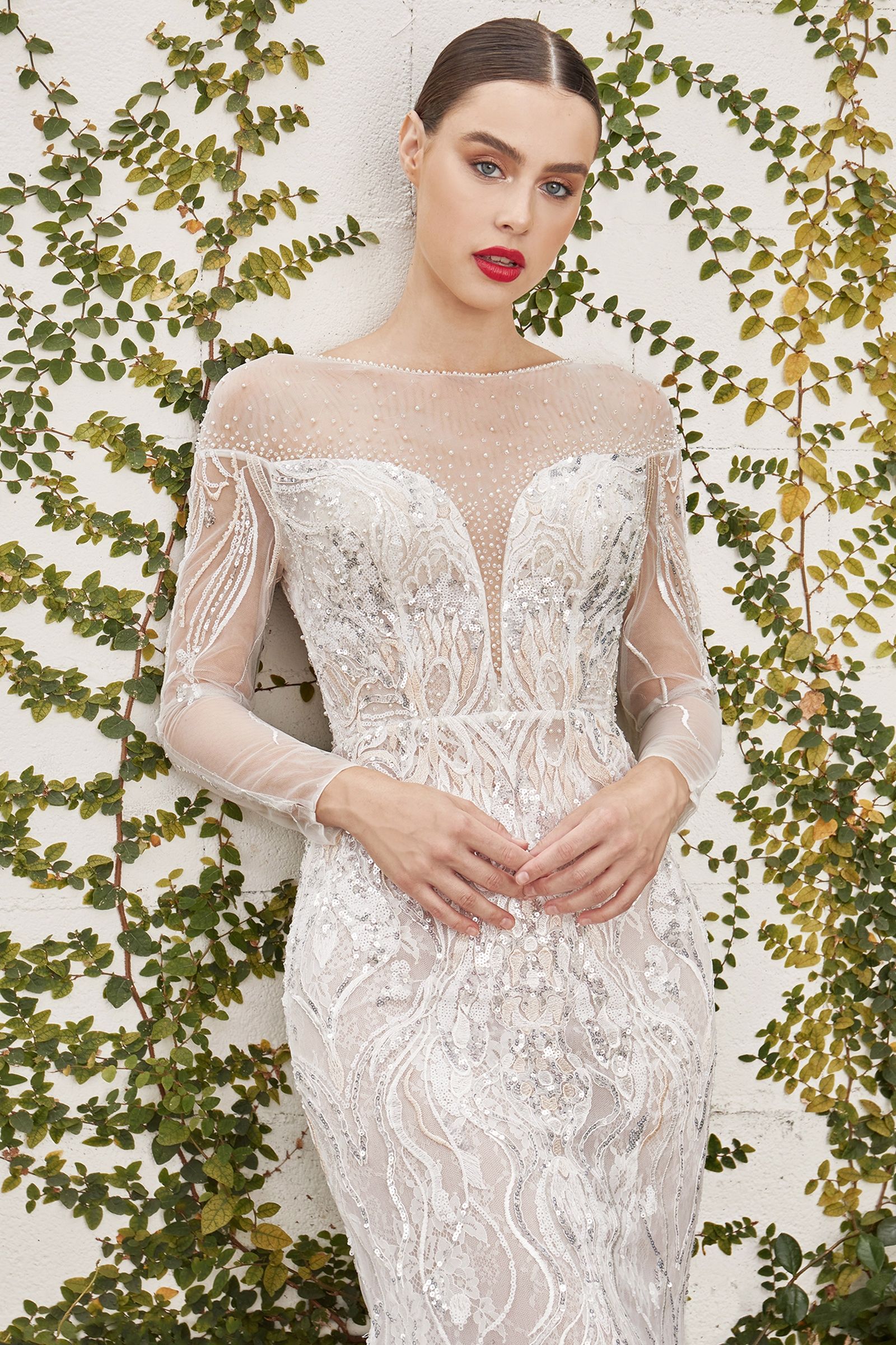 wedding dress with details of glitter