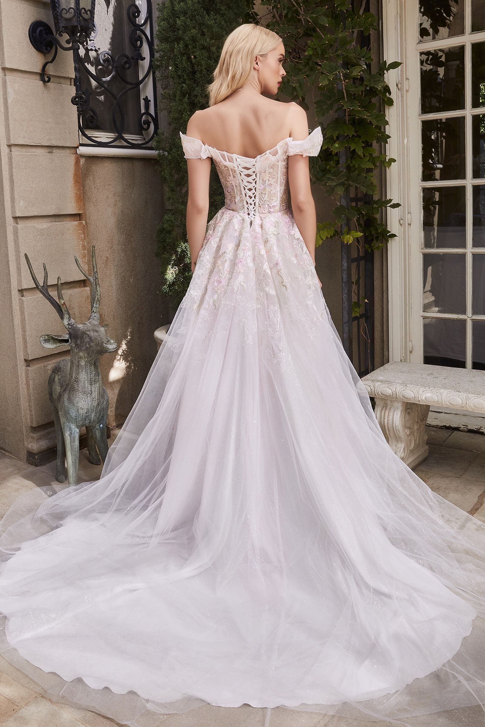chic wedding dress with corset and fitted silhouette