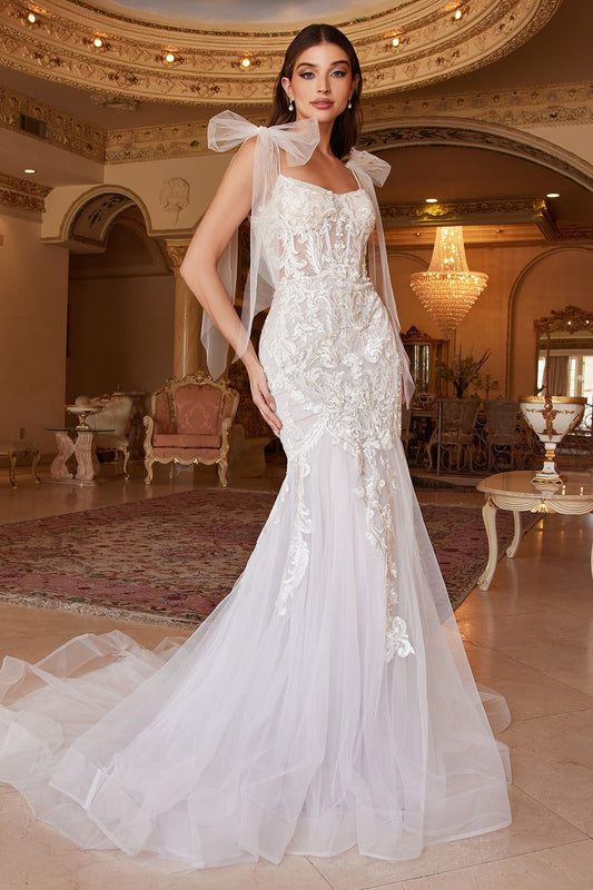 Whimsical lace mermaid corset gown, perfect for creating a magical ambiance on your wedding day