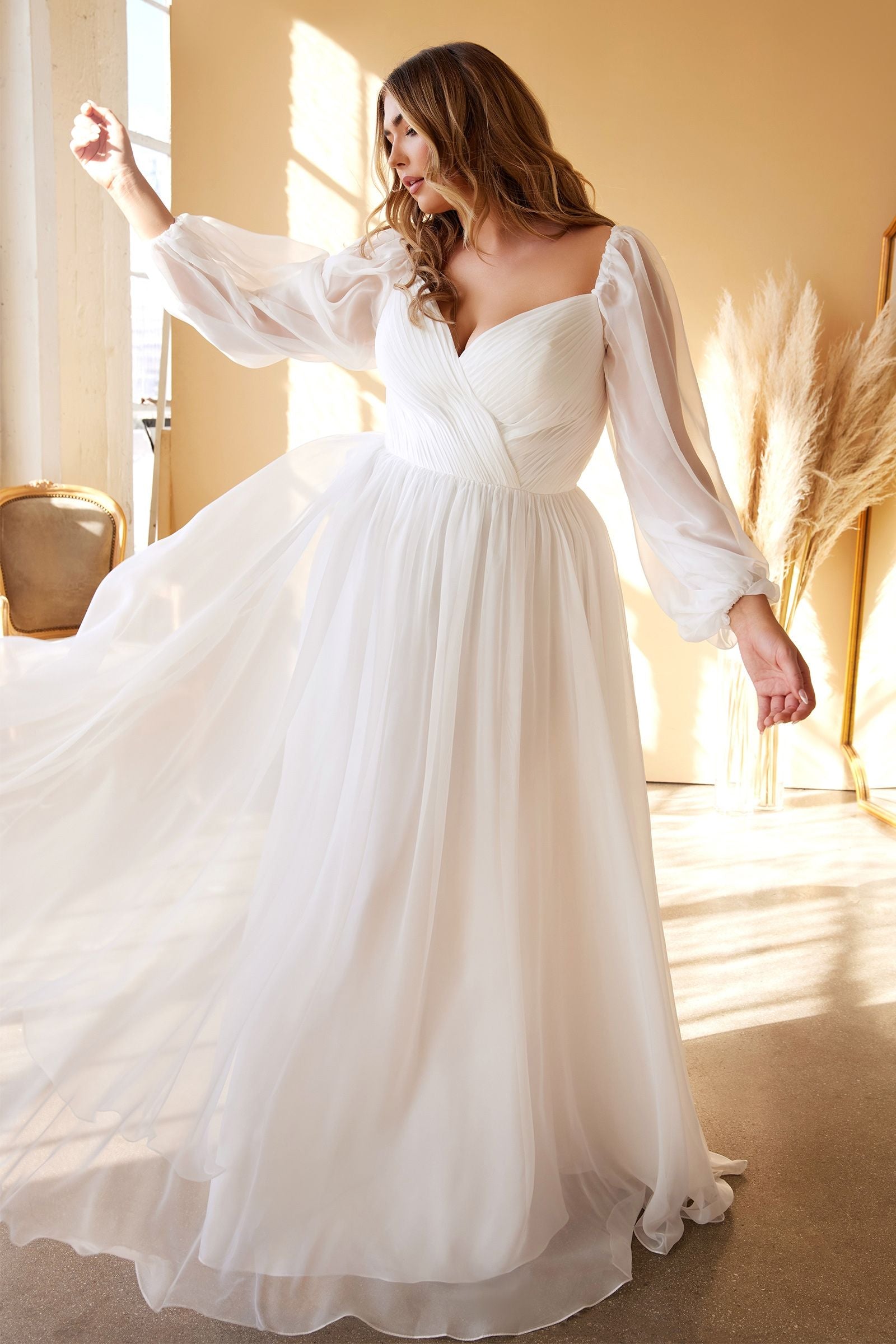 Sweetheart Sheer Sleeve Chiffon Dress | Plus Size GALINA COUTURE Sweetheart Sheer Sleeve Chiffon Dress | Plus Size GALINA COUTURE