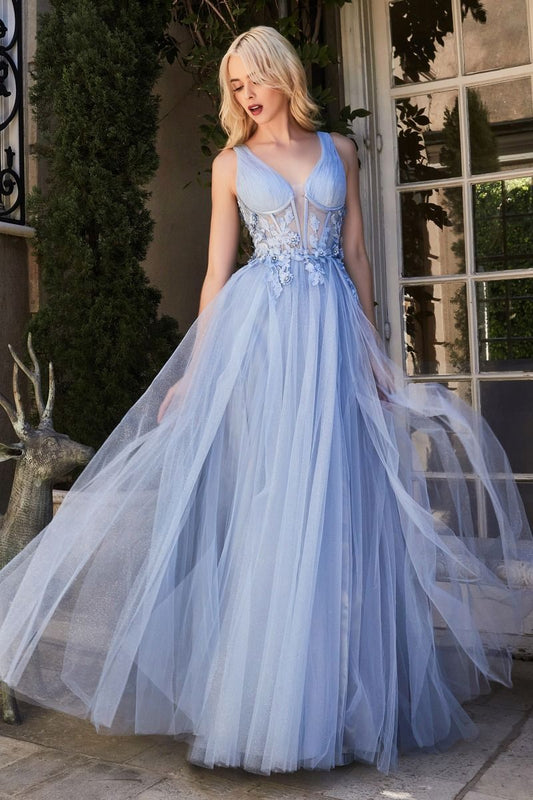 blue shades Soft romantic layers of glitter tulle with leg slits for a sexy prom night wedding