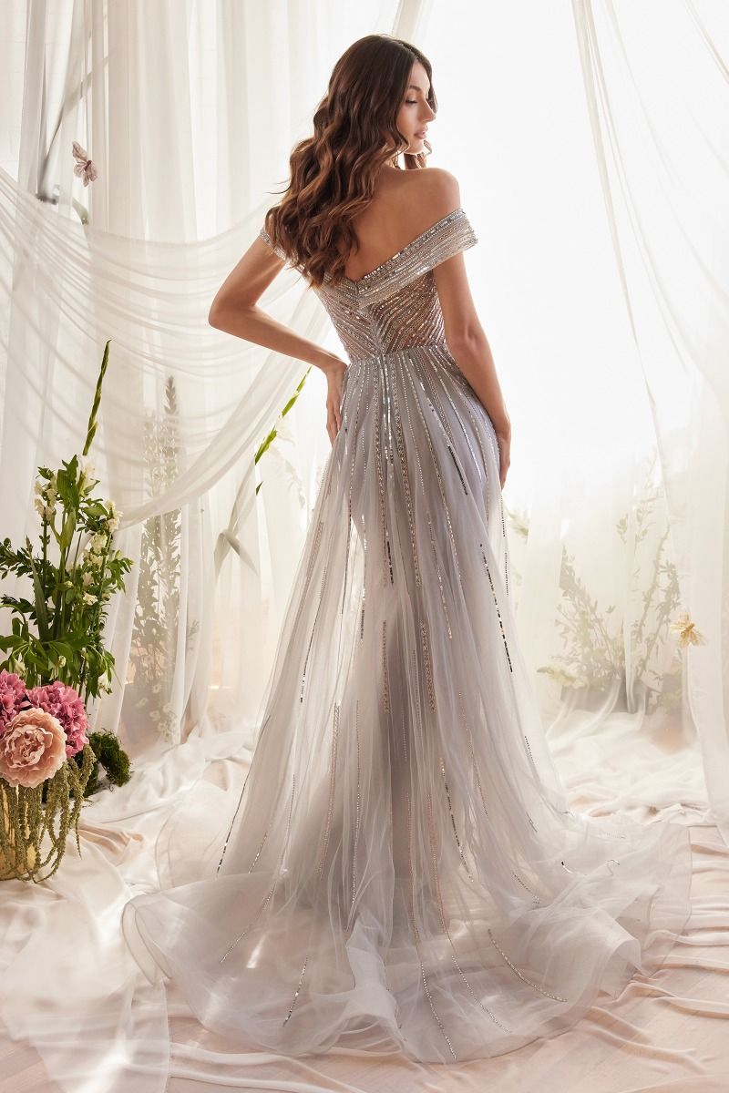 chic luxury gown for wedding quest