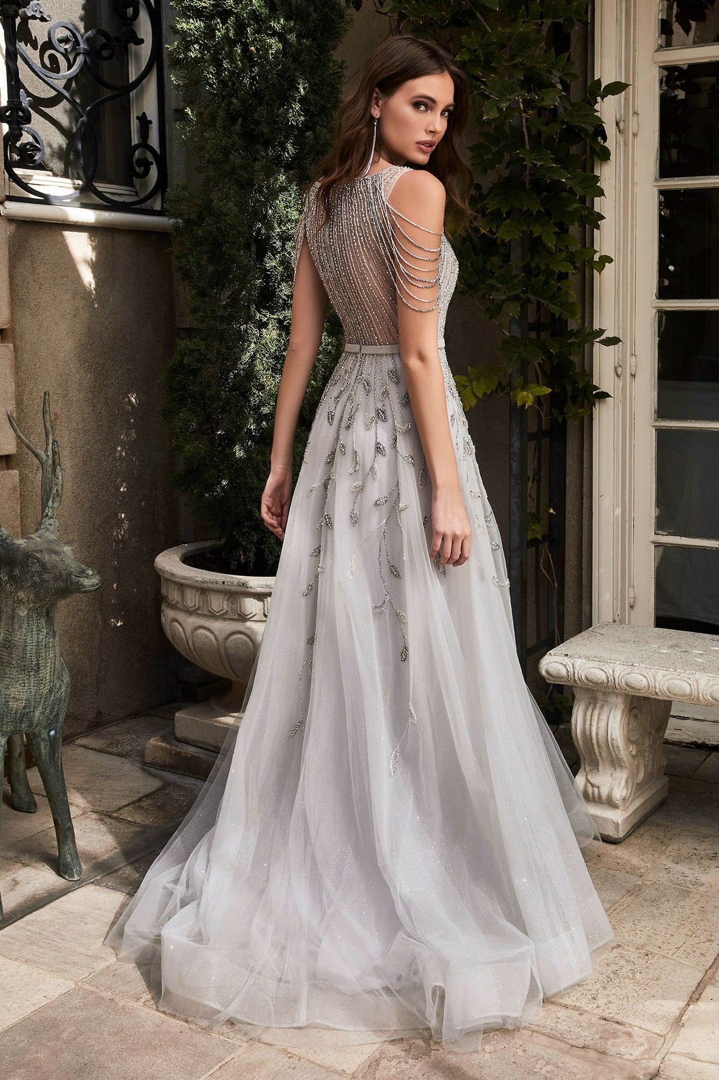 backless silver ball gown for special events