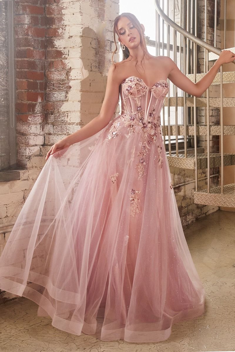 Pink Evening Dress Romantic Strapless Tulle Ball Gown GALINA COUTURE