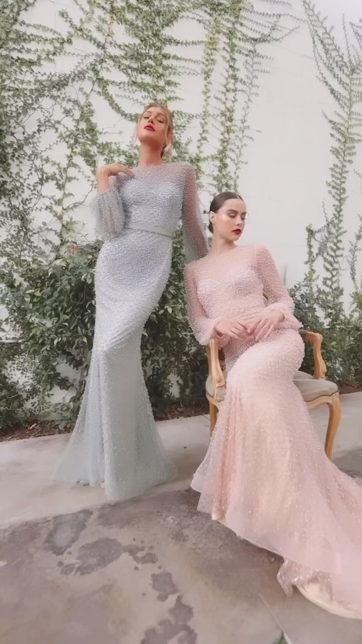 Beaded long sleeve with embellished pearls for a luxurious old money look