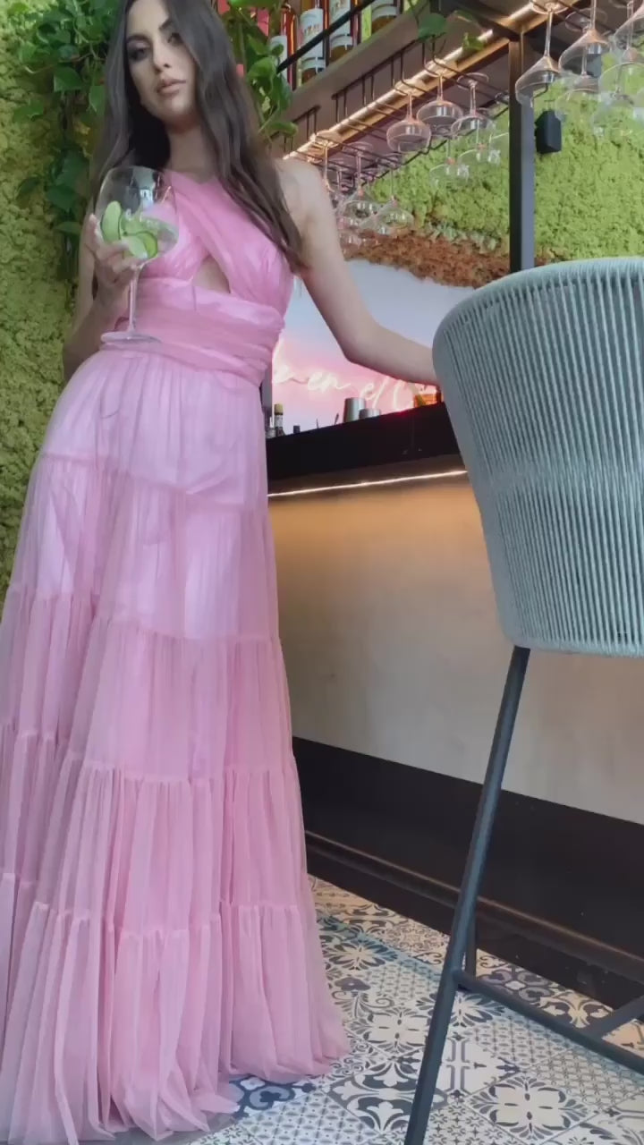 pink blush tulle maxi dress