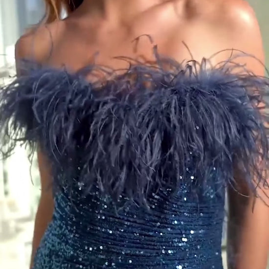 feather sequin gown dress prom 