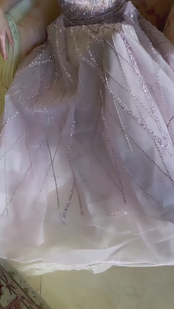 Beaded ball gown romantic glitter tulle skirt for prom night wedding