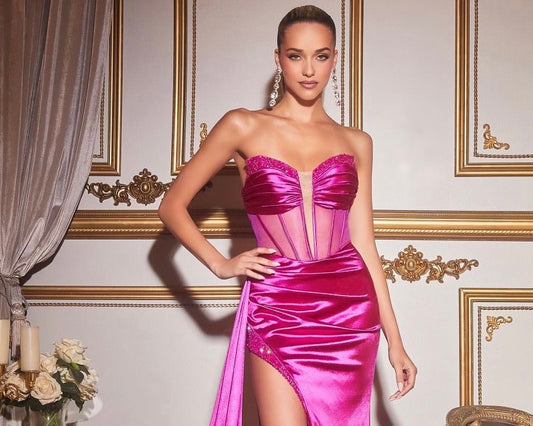 Satin evening dresses , hot dresses , strapless gown 