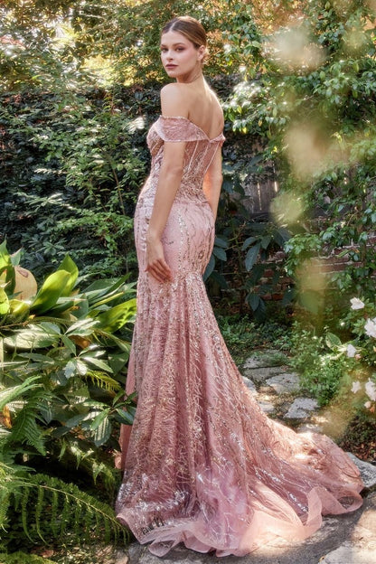 Romantic Pink Exquisite mermaid gown with a sequin lace fabric and off-the-shoulder style