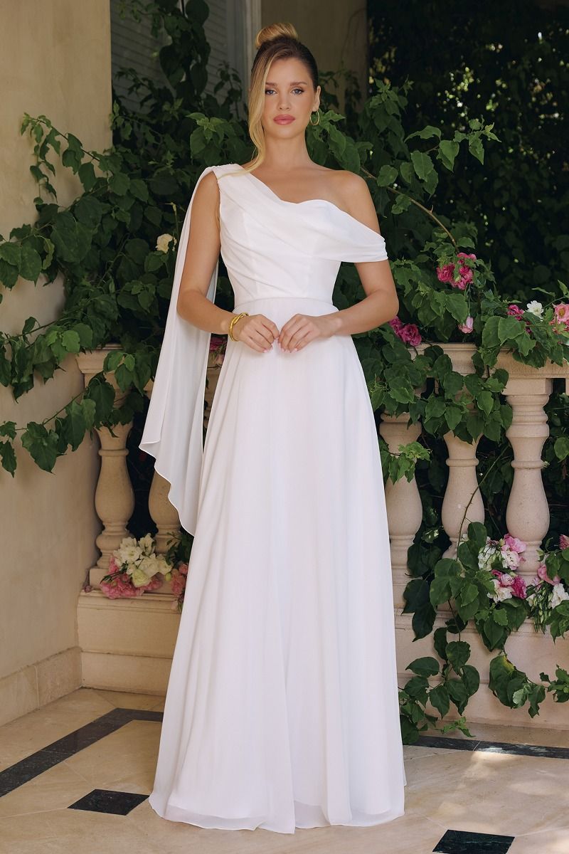 The Seraphina Gown – One-Shoulder A-Line Chiffon Dress with Draped Bodice