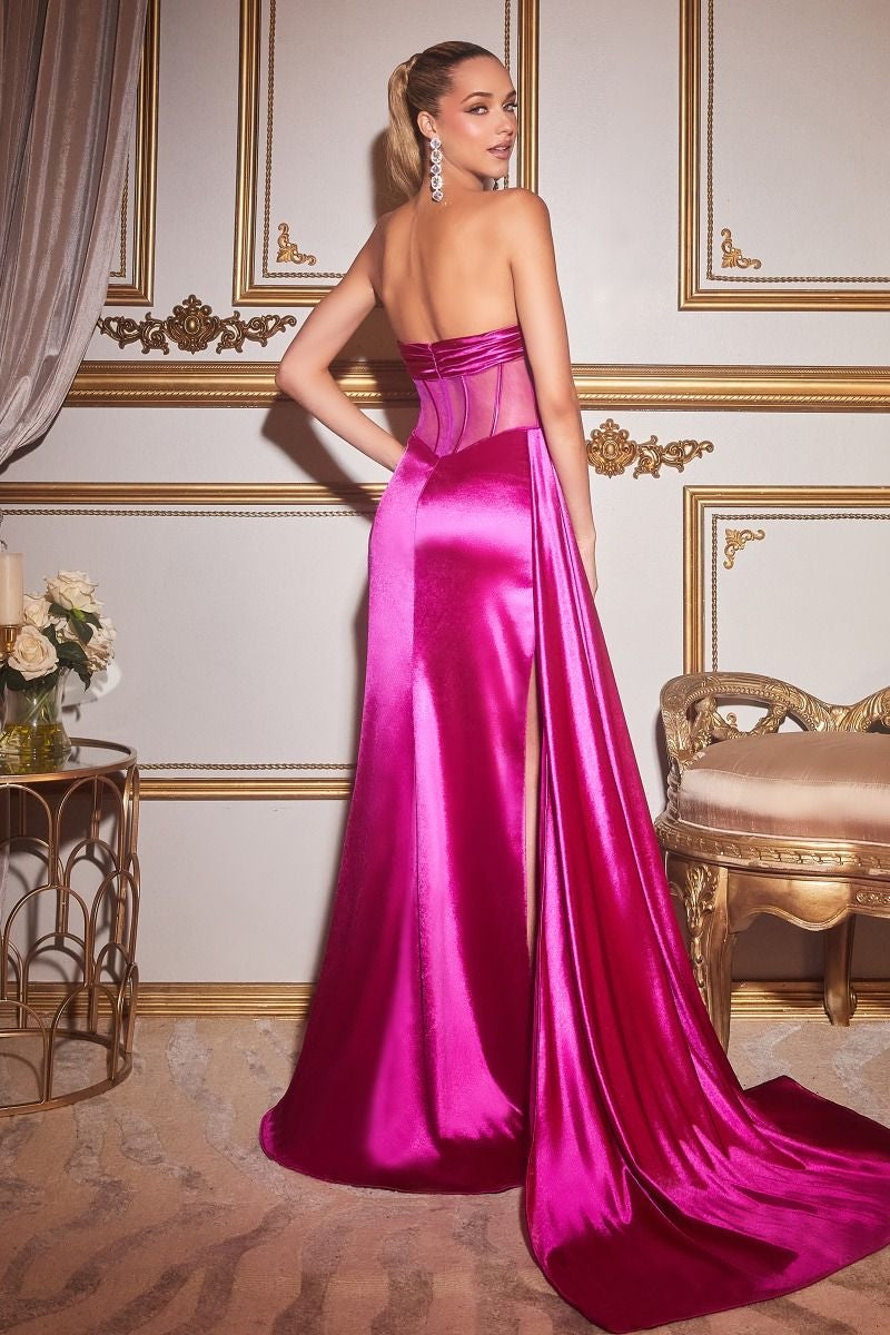 magenta Satin sexy gown dress with embellished bodice corset for prom night 