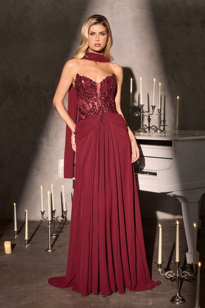 Vivien Beaded Bodice Draped Waistline Gown