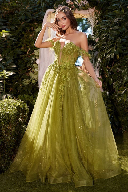 green whimsical dresses Whimsical Sage Green Wedding Dress with Floral Lace Appliques and Illusion V-Neck FW220 Viniodress