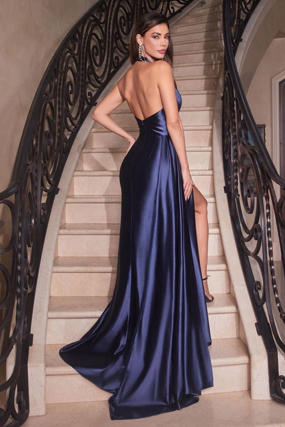 navy elegant chic sexy  bridesmaid dress satin quality fabric gown  