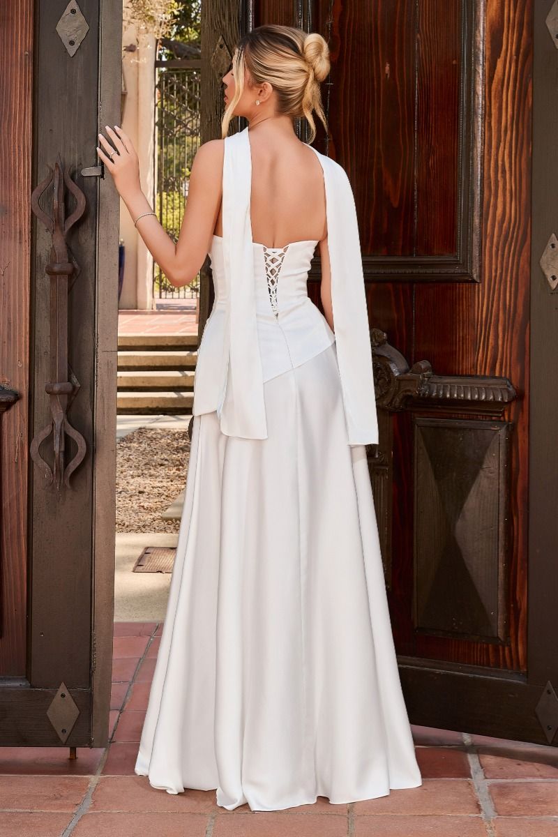 Elena - Modern Satin Bridal Gown With Scarf Detail