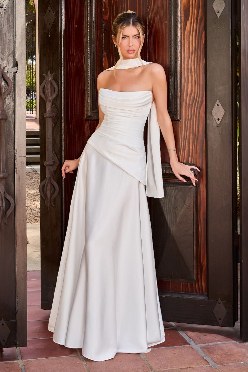 Elena - Modern Satin Bridal Gown With Scarf Detail
