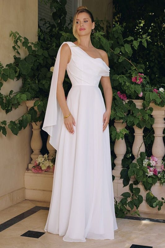 The Seraphina Gown – One-Shoulder A-Line Chiffon Dress with Draped Bodice