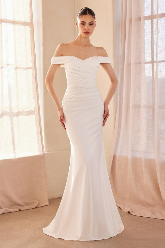 The Isolde Gown – Off-the-Shoulder Stretch Satin Fitted Wedding Dress