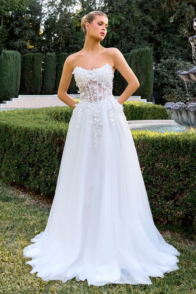 The Elowen Gown – Romantic Strapless A-Line Wedding Dress with 3D Floral Lace