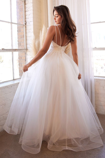 Enchanting wedding gown with all-over beaded appliqué, ethereal chiffon layers, and a graceful silhouette
