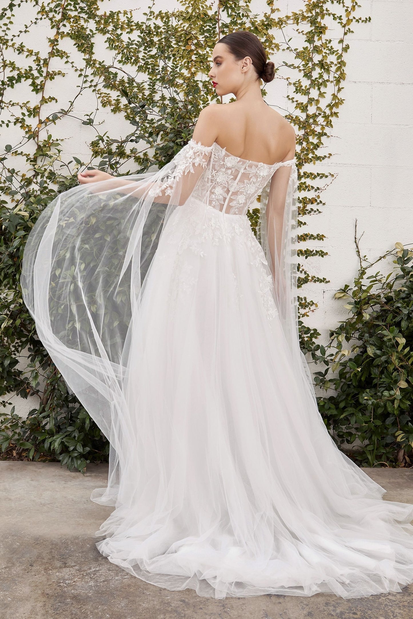 elegant off shoulder gown delicate lace details