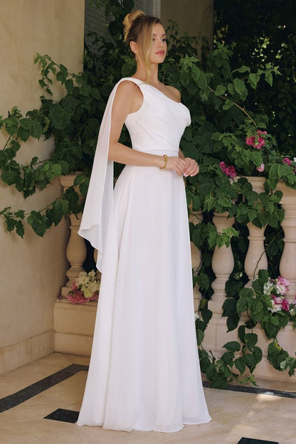 The Seraphina Gown – One-Shoulder A-Line Chiffon Dress with Draped Bodice