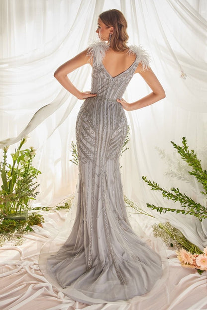 The most gorgeous beaded embellished luxury mermaid prom dress with feathers 