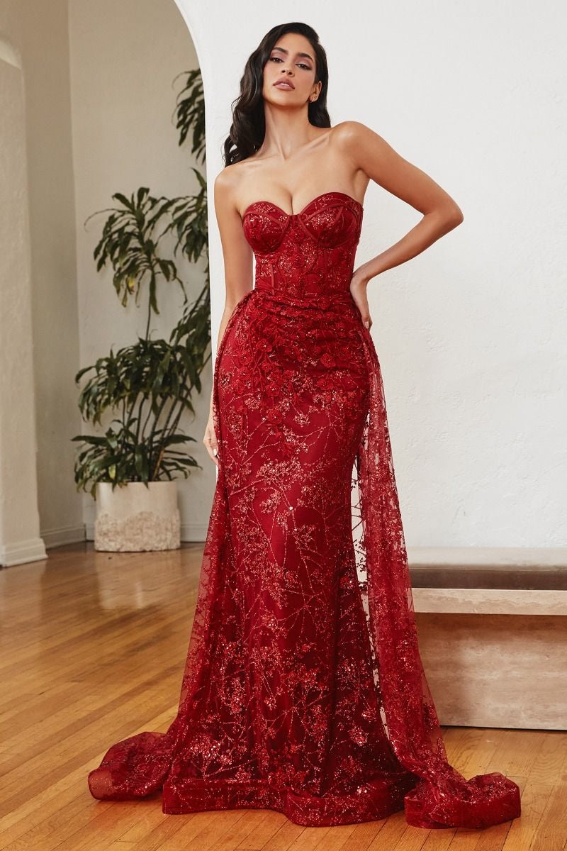 Stunning Sweetheart strapless gown with glitters and sequins red