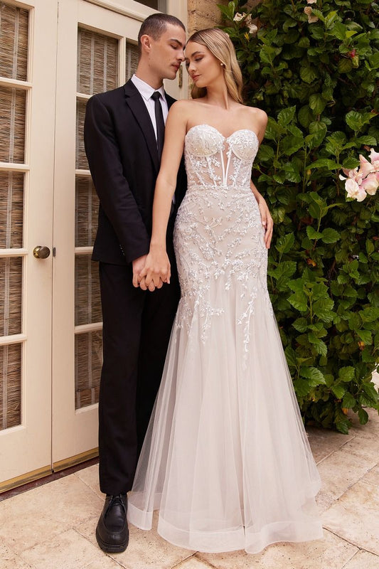 Stunning strapless beaded mermaid wedding dress with a touch of elegance and seduction